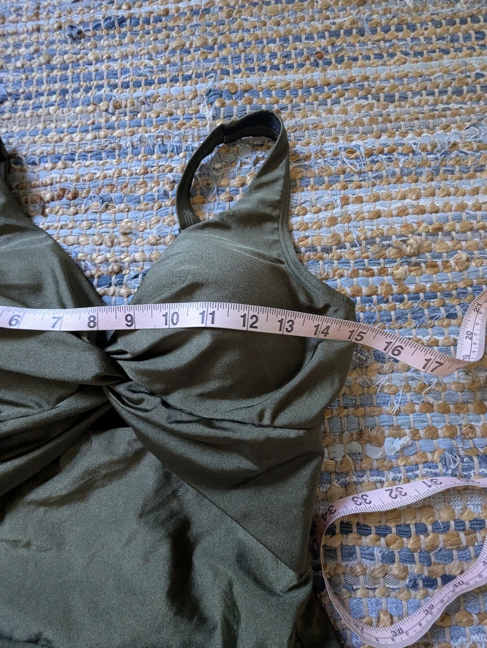 DKNY Olive Green One Piece Swimsuit M Twist Front Ruched Tummy Control Sleek - Picture 6 of 9